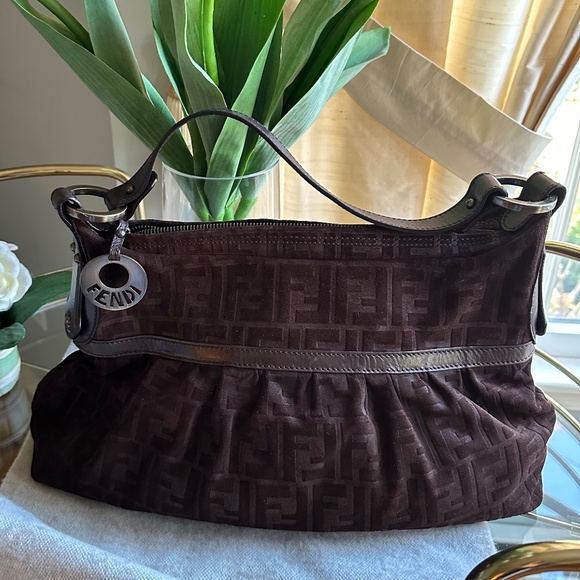 Fendi Zucca Chef FF Shoulder Bag in Brown Suede - Picture 7 of 11